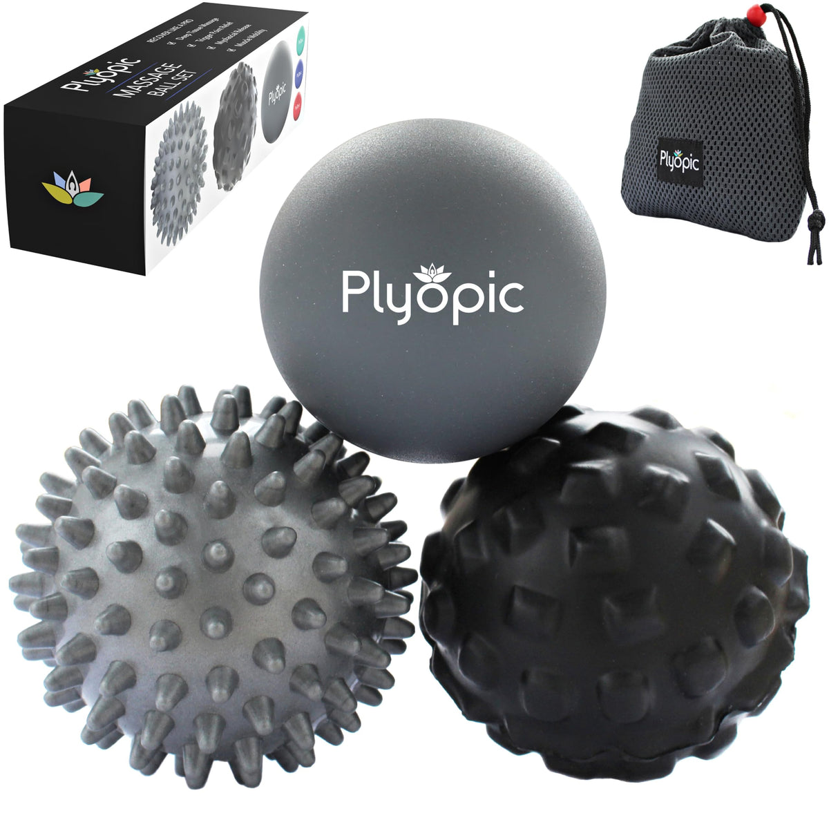 Plyopic. Massage Ball Set – for Deep Tissue Muscle Massage, Myofascial Release, Trigger Points, Mobility, Plantar Fasciitis - Eliminate Muscle Tension & Tightness in Your Back Neck Foot