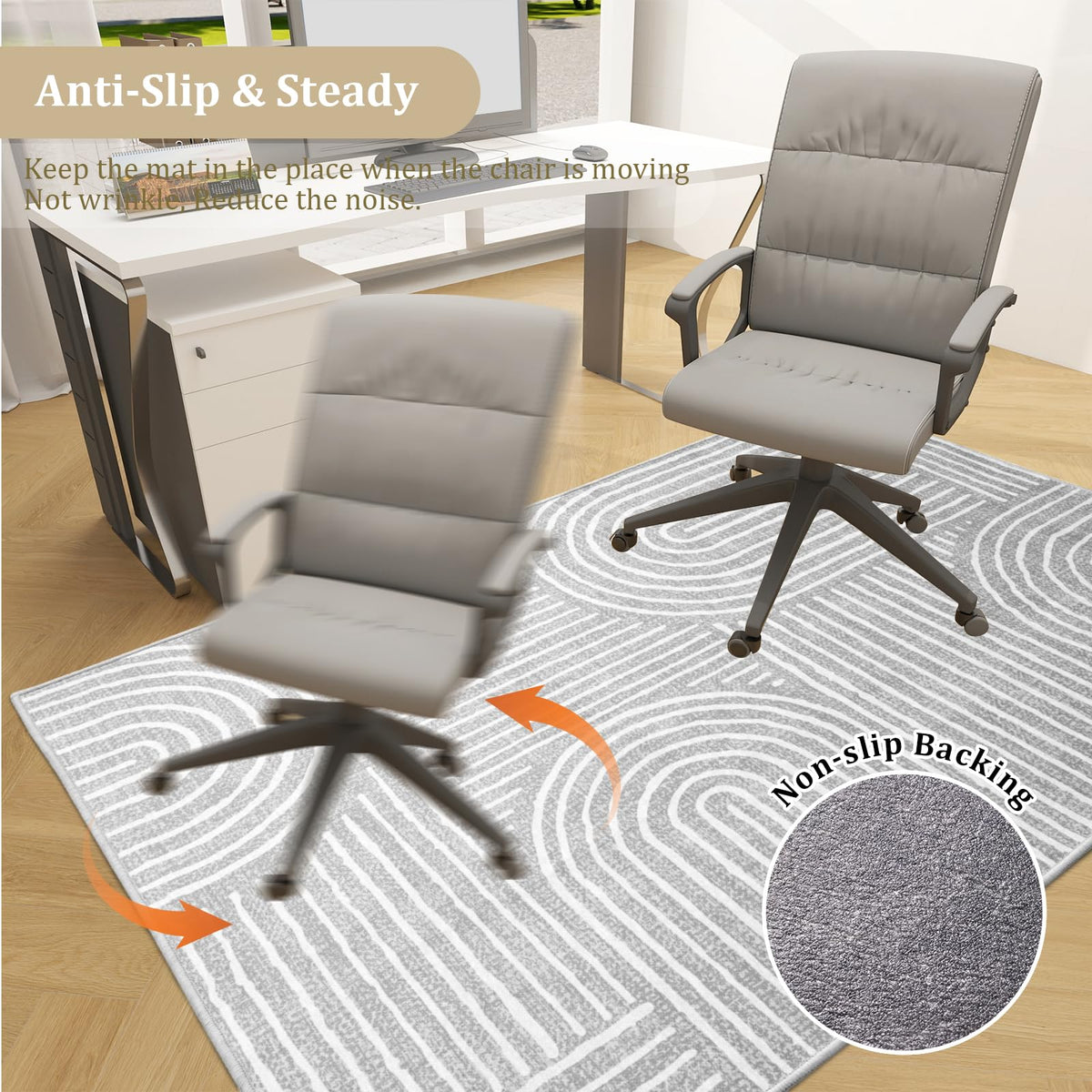 Office Chair Mat for Hardwood Floor, 60"x45" Easy Glide Computer Desk Mat Protector for Rolling Chair Under Desk Rug Nonslip Backing, Machine Wash, (Modern)