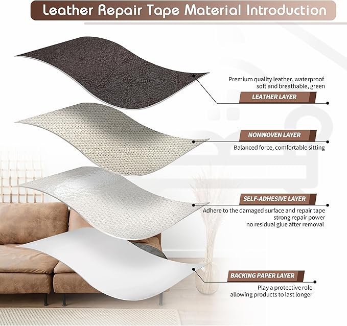 KING MOUNTAIN Leather Repair Patch, 4 x 63 Inches self Adhesive Leather Repair
