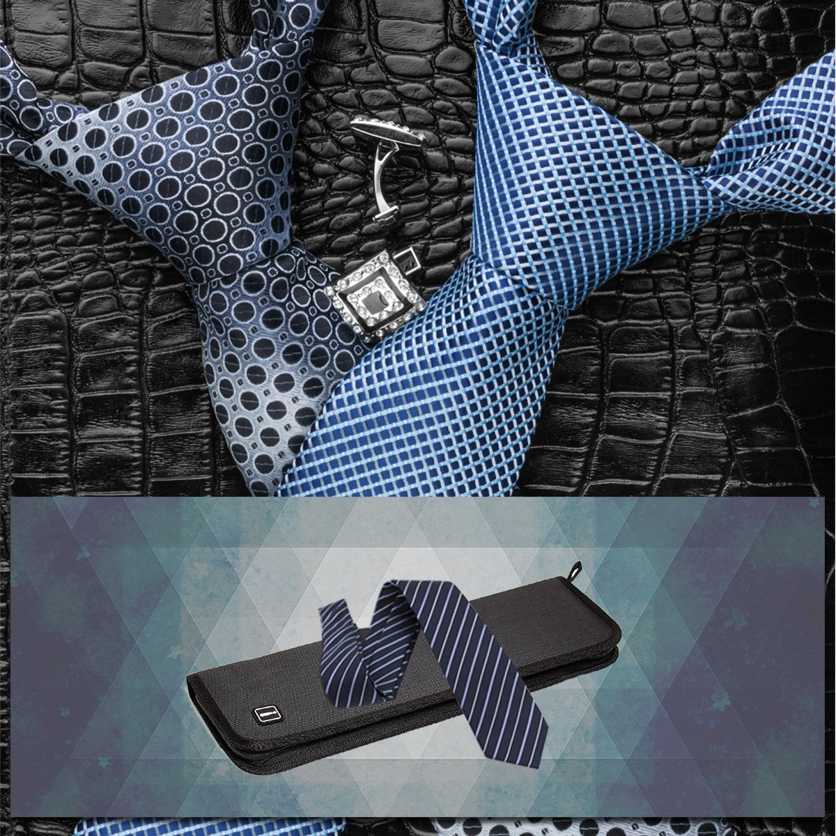 Iristide Travel Tie Case, Portable Waterproof Necktie Cufflinks Storage Box Tie Holder Stored up to 4-5 Ties - Black