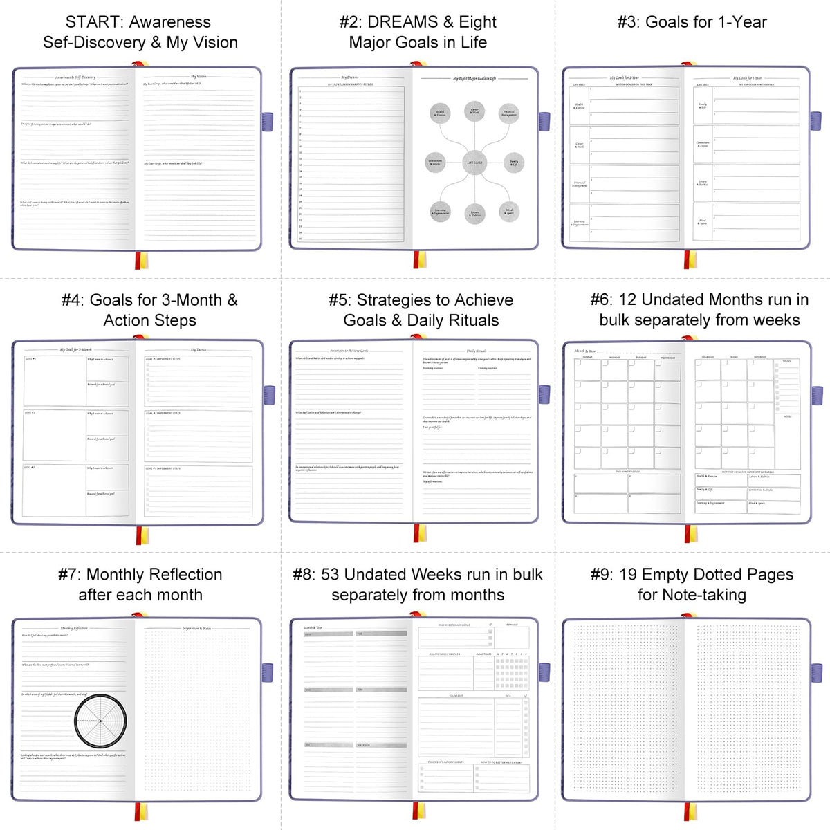 Undated Luxurious Weekly & Monthly Planner to Increase Productivity Hit Your Goals, Organizer Notebook Gratitude Journal Time Management Start Anytime, A5, Lasts 1 Year