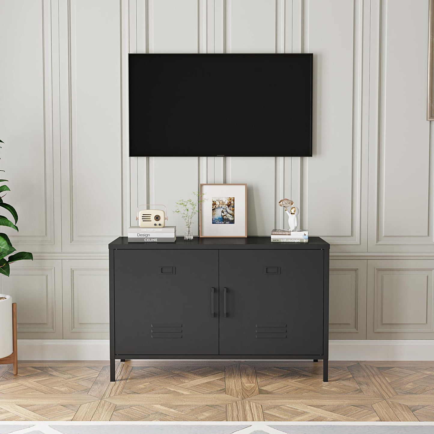 Elitehouse 2 Door Steel Accent Cabinet,Black Metal Storage Cabinet with Adjustable Shelf,2-Tier Office Cabinet,Multipurpose Metal Locker Storage Cabinet for Office Home,Music Studio