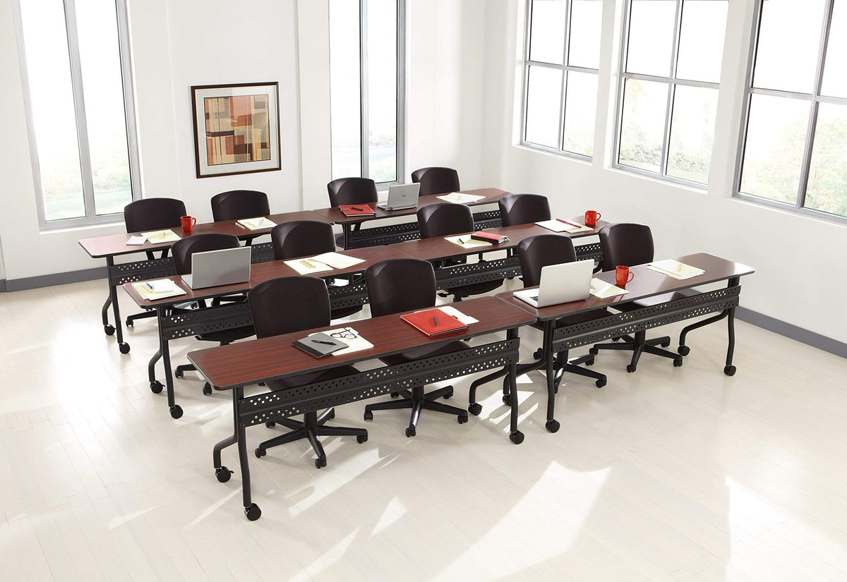 Iceberg Officeworks Mobile Training Table with Two Locking Wheels, Mahogany and Black, 60" L x 18" W x 29" H