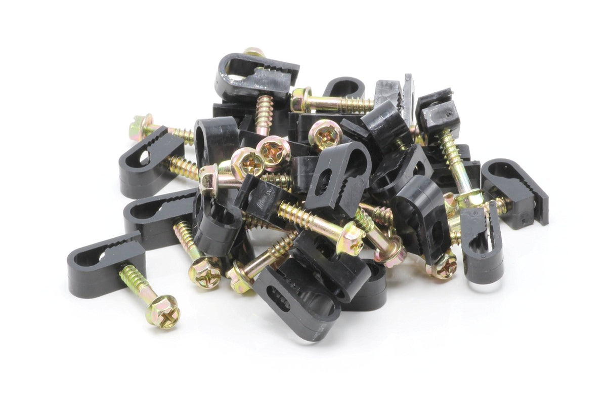 THE CIMPLE CO Wire Clips, Single Cable Wall Clip, Coaxial, Cat6, Electrical Wire, Ethernet, 1/4 in (6 mm) Screw Fastener, 100 Pack, Black