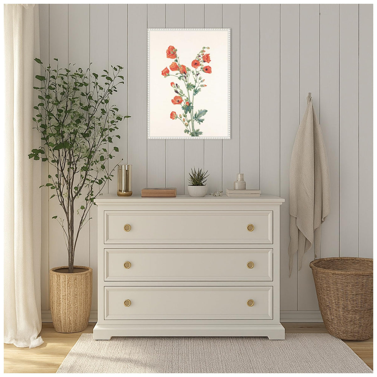 Amanti Art Framed Canvas Wall Art 24x18 Scarlet Globe Mallow (1925) Framed Wall Art Canvas, Flowers Artwork, Traditional Decor, Medium Poster for Living Room, Bedroom, Bathroom, Kitchen, Office