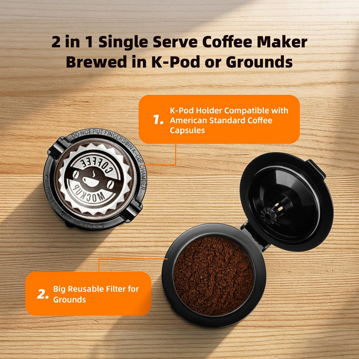 Horavie Small Single Serve Coffee Maker for K Cup and Grounds, Fast Brew One Cup Coffee Machine with One Button, 6 to 12 oz. Brew Sizes, Perfect for Home and Travel, Black