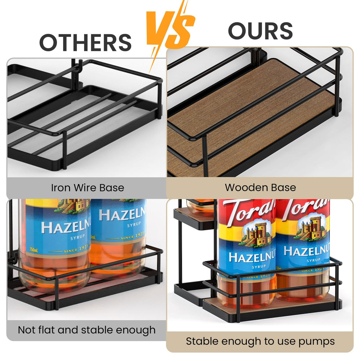 THYGIFTREE Coffee Syrup Rack Organizer 4 Bottle Syrup Holder Stand 2-Tier Storage Shelves for Kitchen Coffee Bar Station