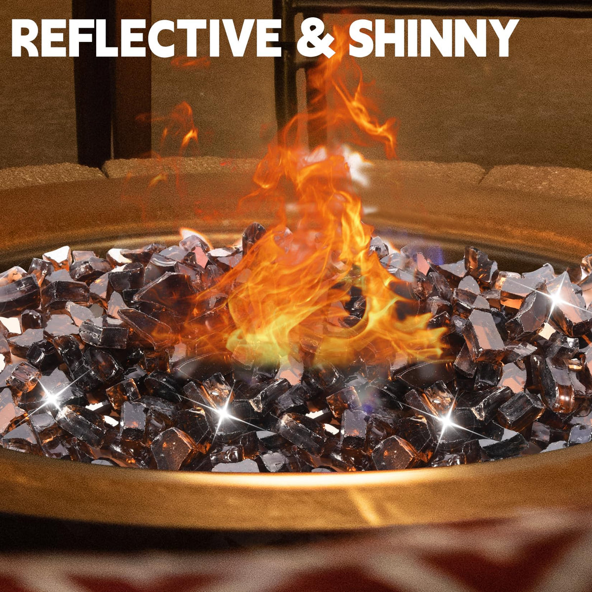 vchin Fire Pit Glass Rocks 20 Pounds, Copper Fire Glass for Propane Fire Pit, Fireplace and Outdoor Decorative. 1/4 Inch Reflective Fire Glass Beads