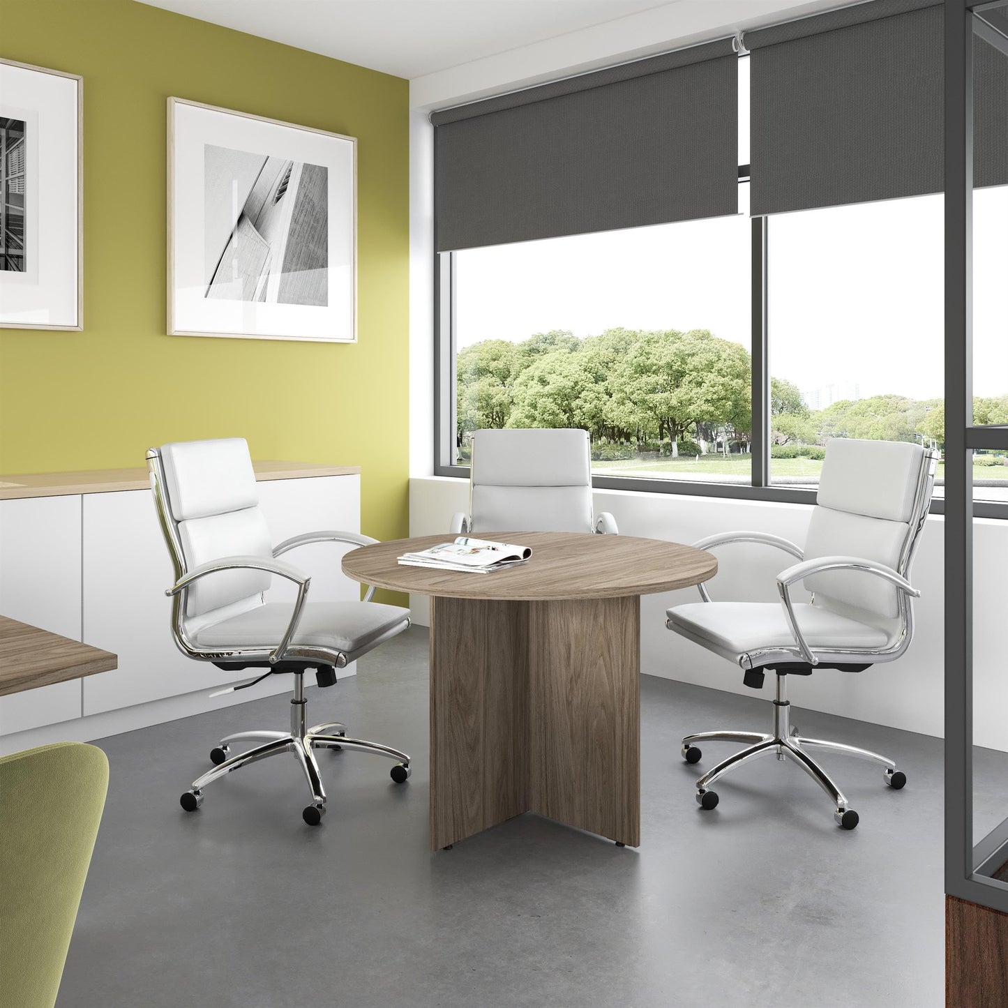 Bush Business Furniture 42-inch Round Conference Table with Wood Base, Circular Meeting Room Desk for 4 Users, Modern Hickory