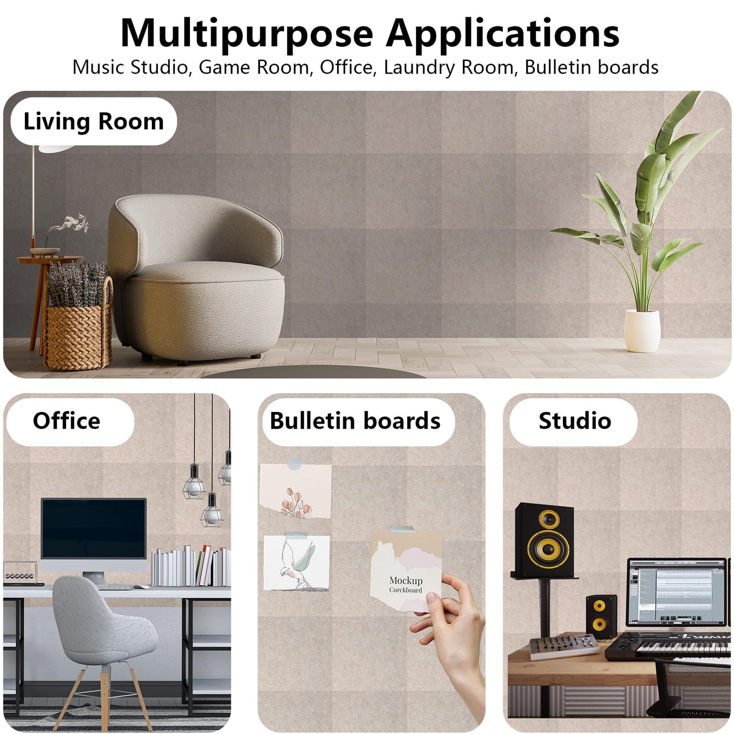 Durbles Acoustic Wall Panels - Noise Cancelling Tiles for Home Studio & Office - Quality Sound Proofing - Sound Proof Foam Panels for Walls - Easy to Install Insulation Tiles - 12 Pack (Beige)