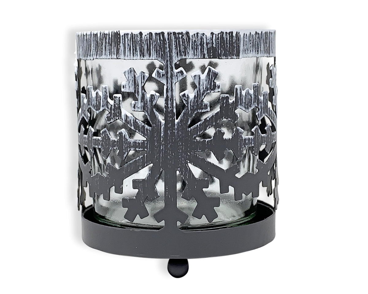 Metal Snowflake Candle Holders Set of 2 with Glass Votive Inserts, Winter Table Centerpiece Decorations, Christmas Snowflake Decor for Dining Table, Mantel, Shelf, Holiday Home Accent, 3 Inch Height