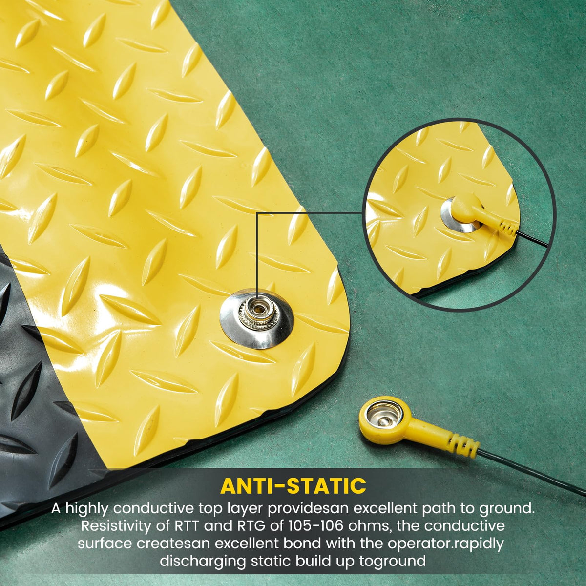 2' x 3' ESD Anti-Fatigue Conductive Mat, Durable Heavy Duty Diamond Plate, Non Slip Waterproof Floor Mats for Commercial&Industrial Work, Thick 3/4” with Yellow Border