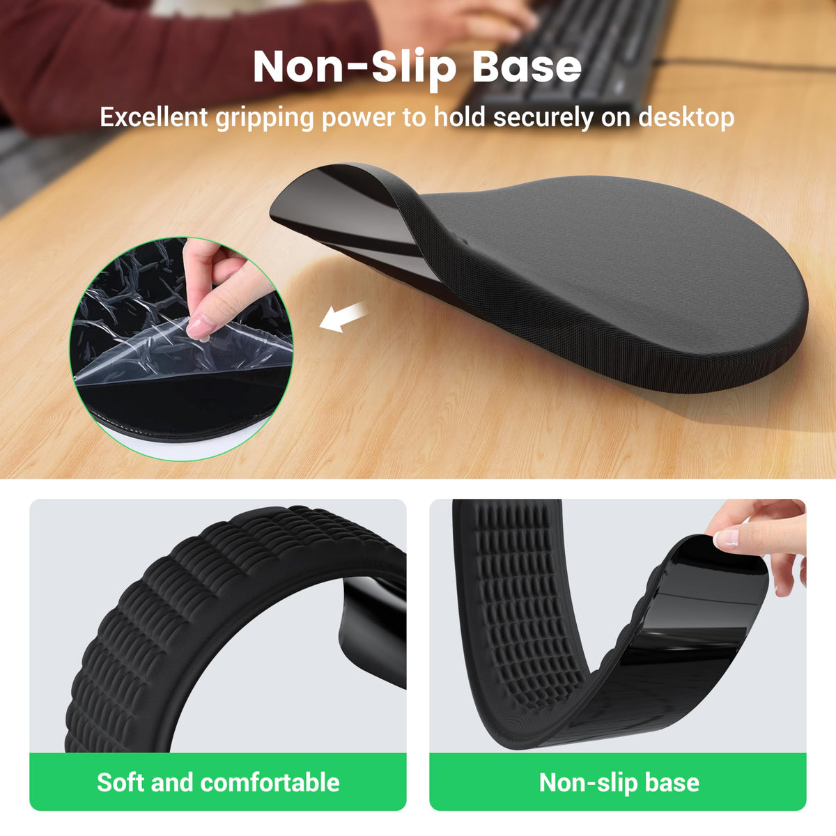 MEKASS Ergonomic Mouse Pad and Keyboard Wrist Rest Set, Super Soft Memory Foam Desk Wrist Support for Computer Keyboard, Non-Slip Arm Palm Rests Cushion for Typing Gaming Office Laptop Mac (Black)