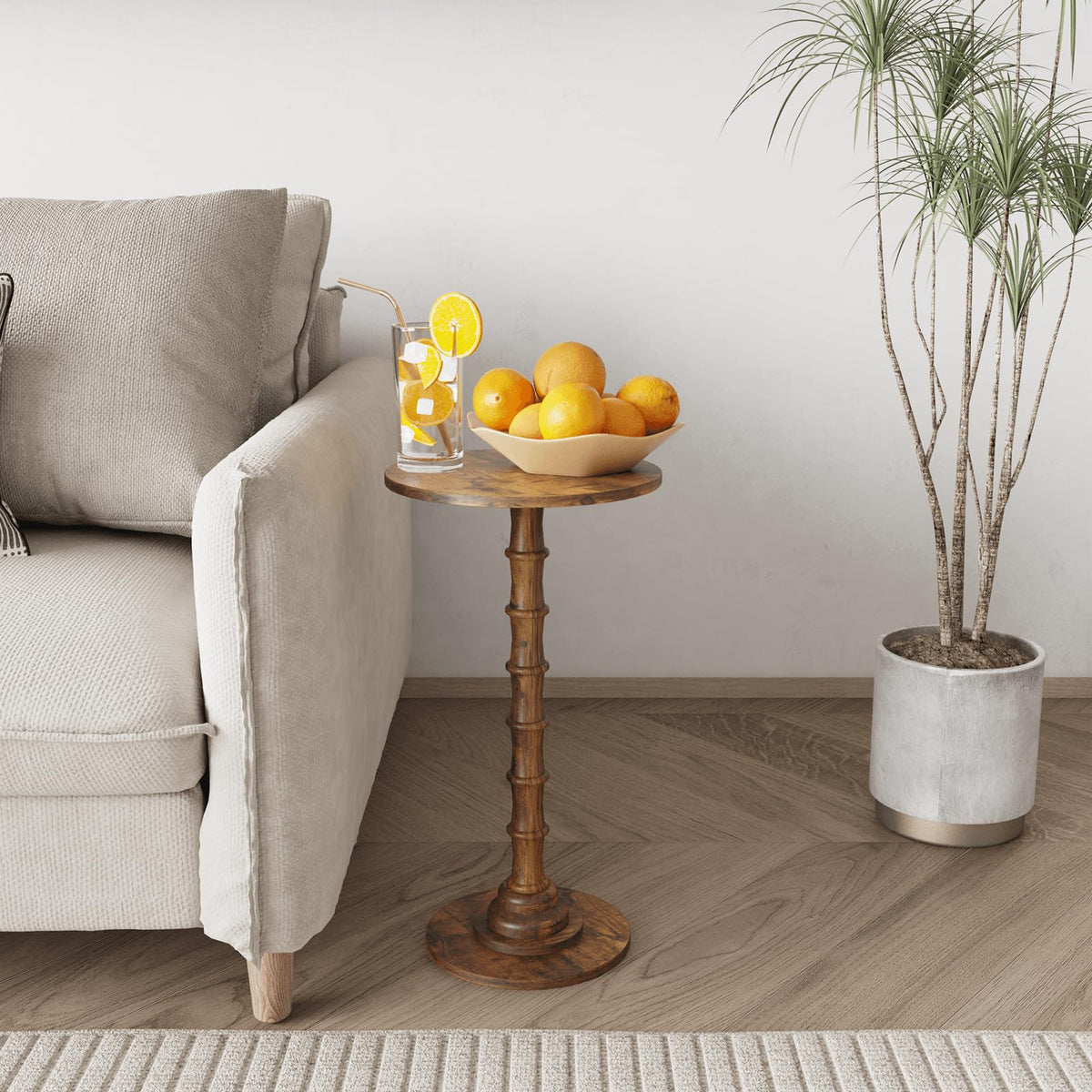 Leomonio Round Side Table, Modern Drink Table for Small Spaces, Small End Table with Solid Wood Leg for Living Room, Bedroom, Corners, and Office (Rustic Brown)