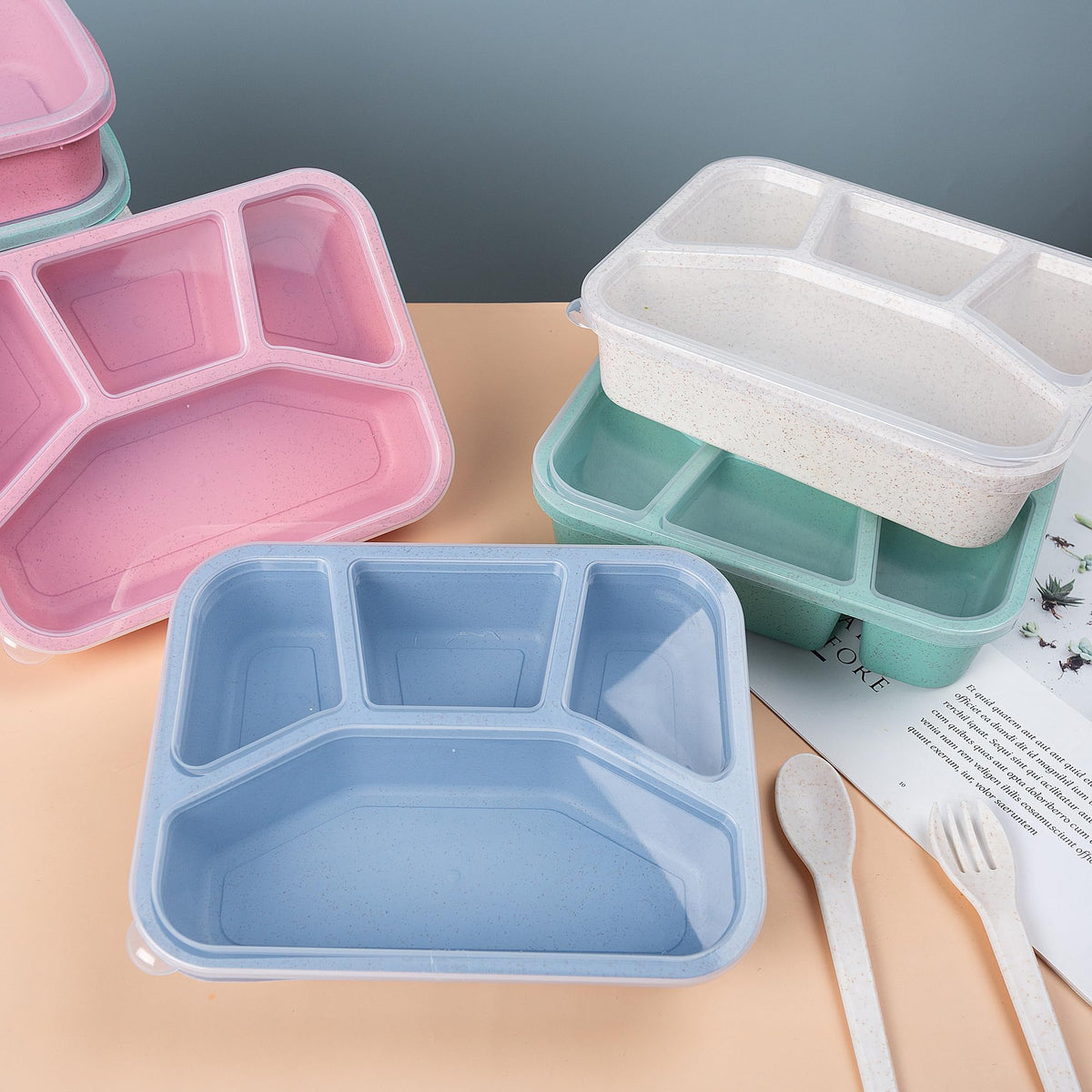 TOUWMX Lunchable Container - 4 Pack Bento Lunch Box, 4-Compartment Snackle Box Container for School Work Travel, Bento Box for Kids, Microwave Dishwasher Safe Bento Box Adult