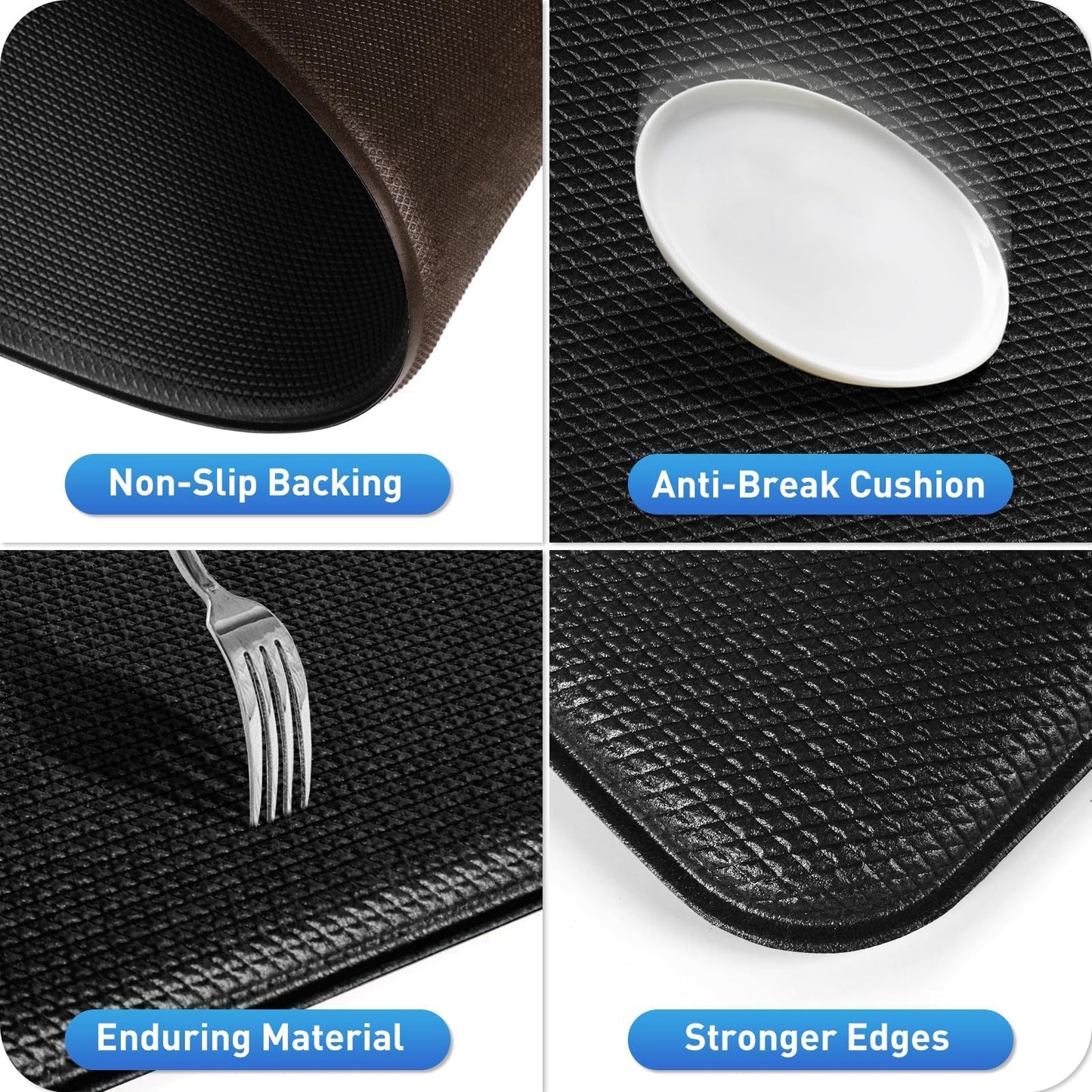 HappyTrends Kitchen Mat for Floor, 2PCS Cushioned Anti-Fatigue Kitchen Rugs, Waterproof Non-Slip Standing Mats and Rugs Set for Kitchen, Office, Laundry, Black, 17.3"×30"+17.3"×47"