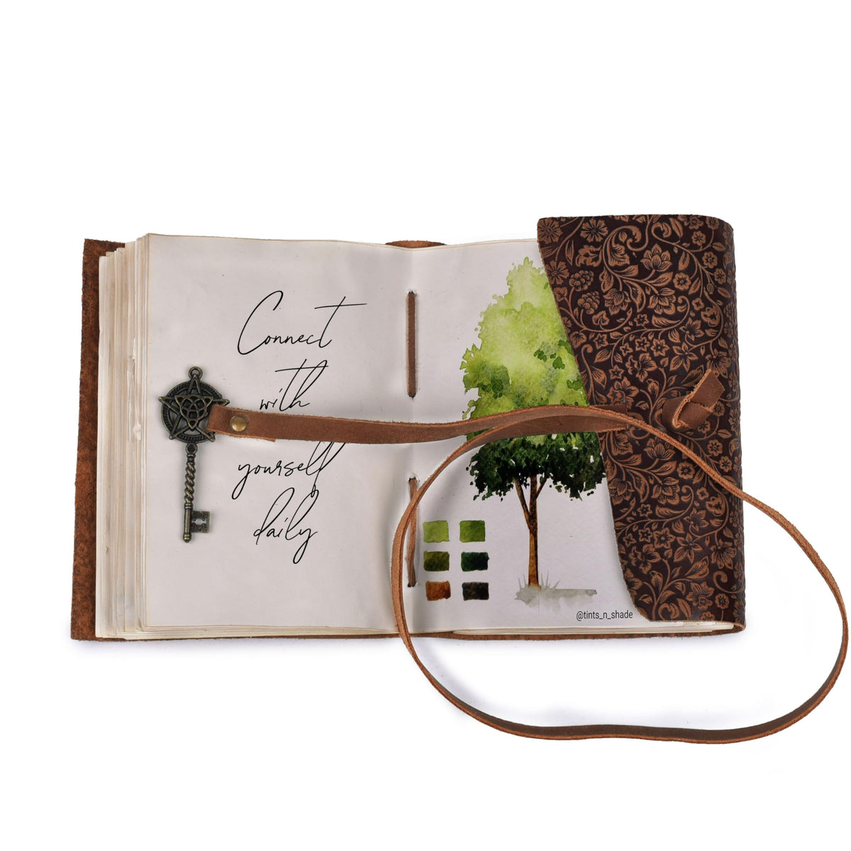 LEATHER VILLAGE Handmade Leather Bound Floral Embossed Journal for Women | 260 Pages Blank of Vintage Paper Writing, Sketchbook, Notebook - Rustic Brown - 10X7 Inches