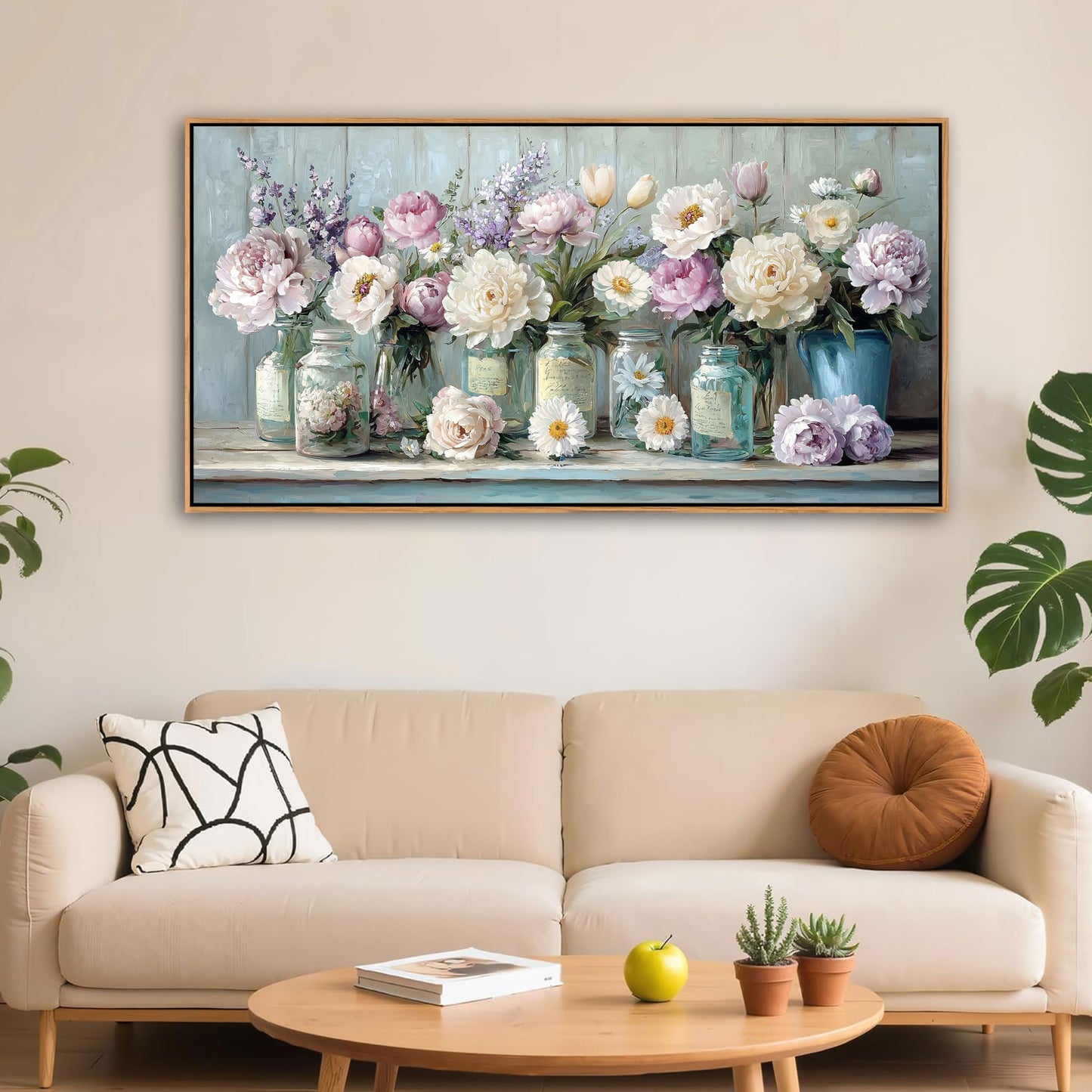 yiijeah 40x20 Inches Poster Frame Wall Art - Purple and White Flower Vase Painting Bright and Fresh Pictures Suitable for Living Room Bedroom Office Home Decoration