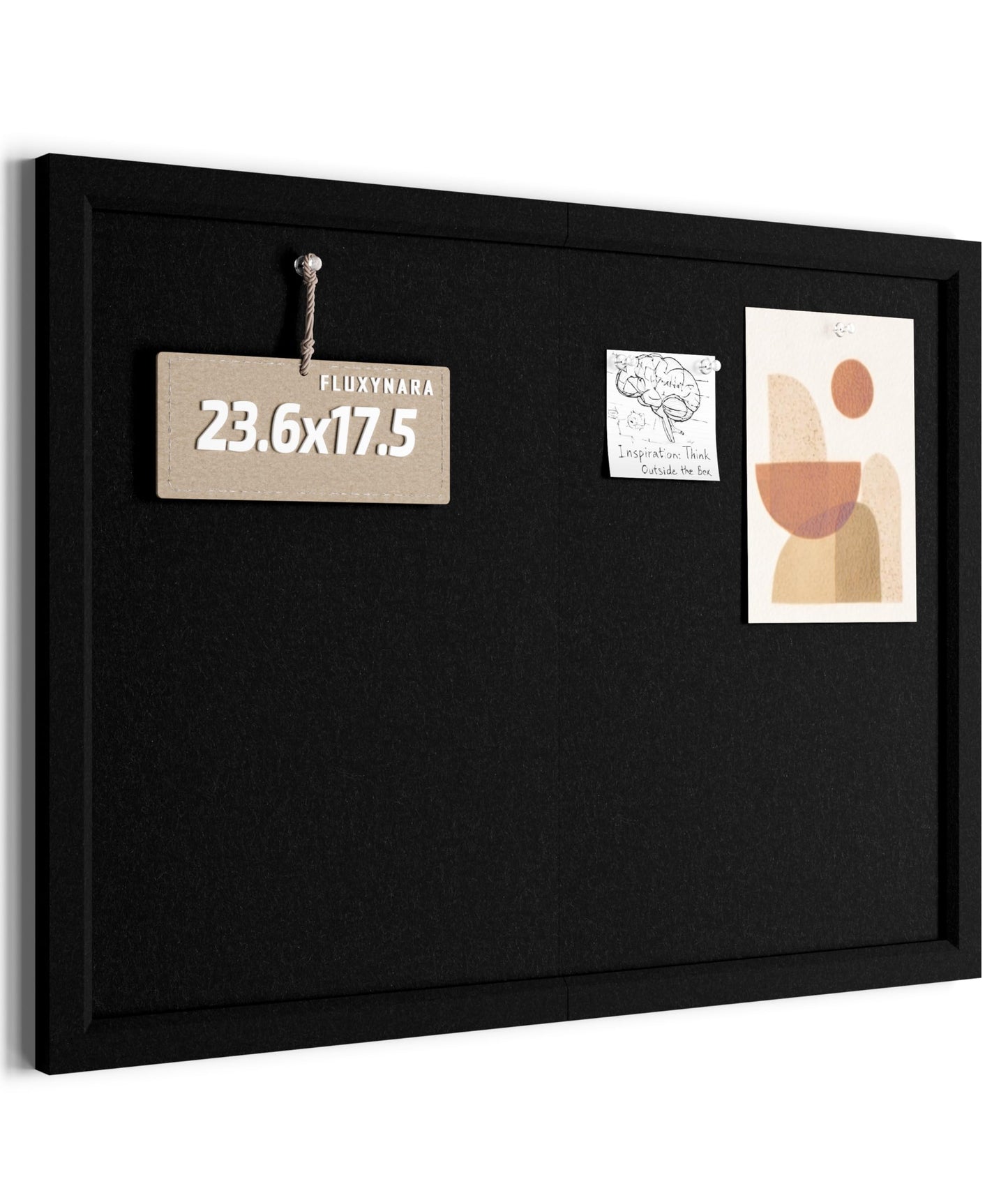 Fluxynara Foldable Cork Board Alternative, Felt Bulletin Board 24" x 18" Black Frame with 16 Adhesive Tabs, Pin Board for Home Office, Classroom, Entryway, Kitchen Wall Decor—Black