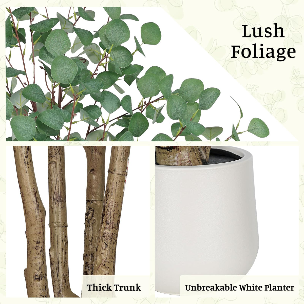 Artificial Eucalyptus Trees with White Planter, 8 FT Faux Eucalyptus Plants Indoor Tall Fake Floor Trees with Silk Leaves and Thick Trunk for Living Room Bedroom Corner Home Office Decoration