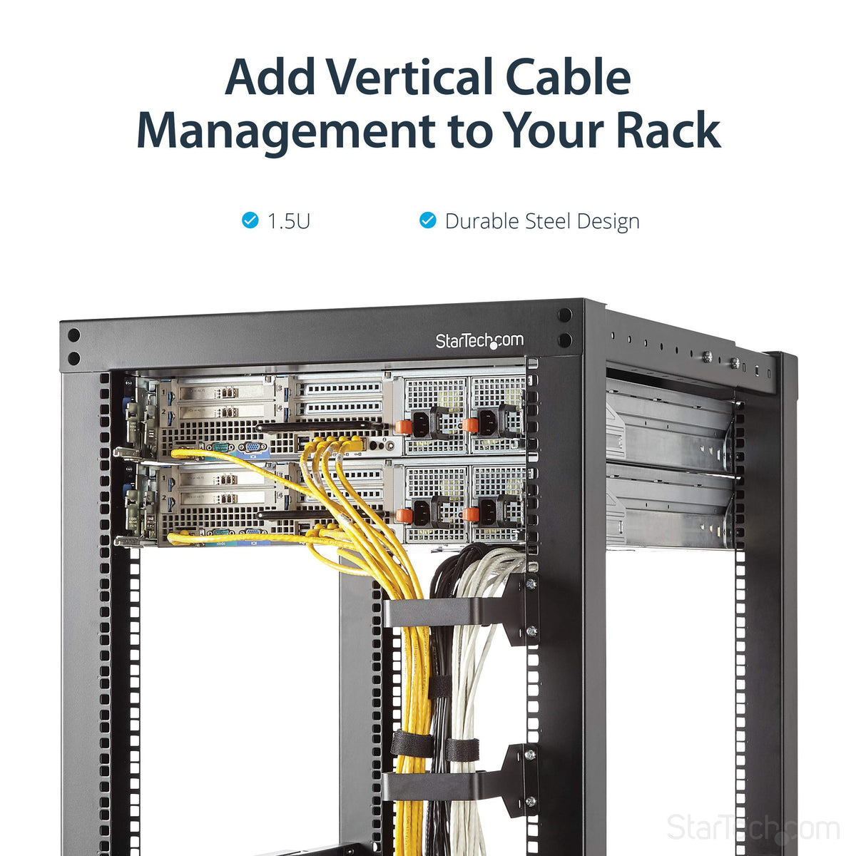StarTech 1.5U Multi-Directional Vertical 2.4 x 3.9in (6 x 10cm) Server Rack Cable Management D-Ring Hook; Network Rack-Mount Cord Organizer; Cable Manager for 19" and 10" Cabinets