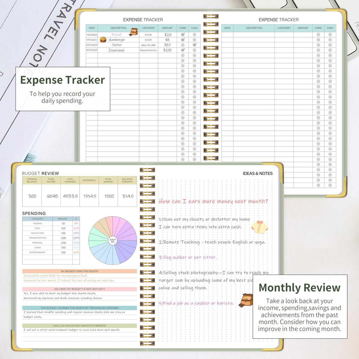Budget Planner - Monthly Budget Book with Expense Tracker Notebook, Undated Bill Organizer & Finance Planner to Manage Your Money Effectively, Account Planner, For Personal, Small Business, and Household - Green
