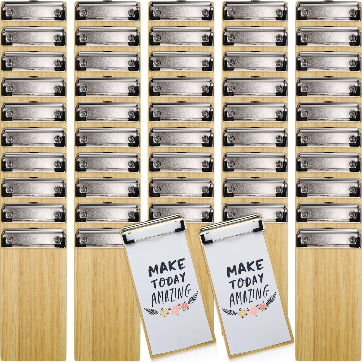 Harloon 50 Pcs Mini Wood Clipboard Check Presenters Bulk Small Wooden Clip Half Page Clipboard Check Presenter for Restaurants Waitress Guest Receipt Menu Holder, 8 x 4'' (Light Brown)
