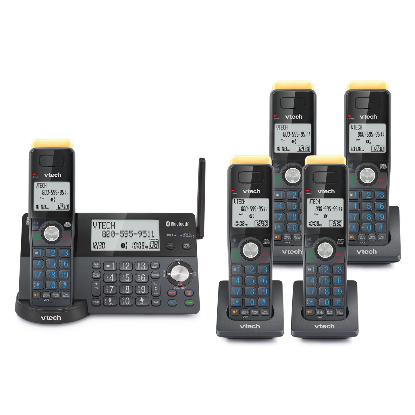 VTech IS8128-51 Super Long Range 5-Handset DECT 6.0 Cordless Phone for Home with Answering Machine, 2300 ft Range, Call Blocking, Bluetooth Connect to Cell, Intercom