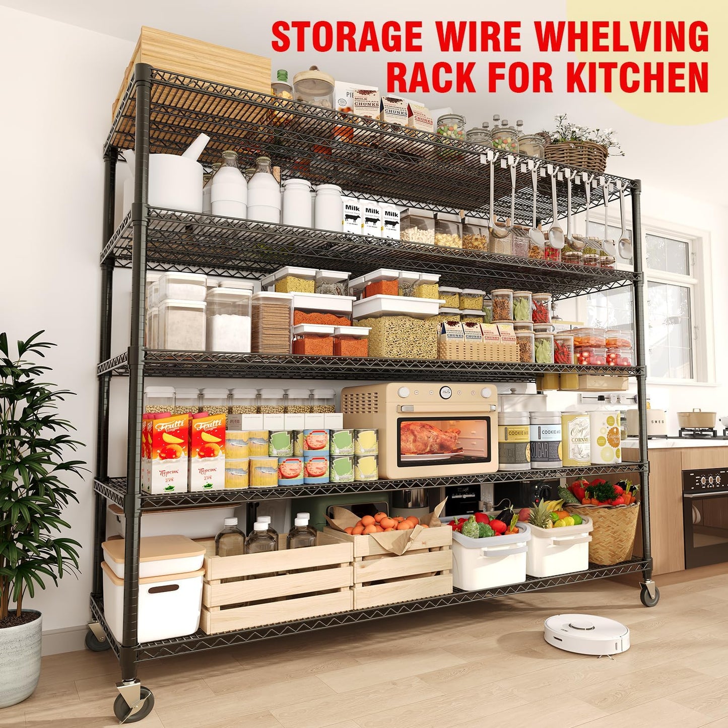 EliteEdge 5-Tier Tall Steel Garage Shelving with Wheels, Heavy Duty Storage Rack, 3300 Lbs Capacity, Adjustable Industrial Shelves for Garage, Workshop, or Warehouse, 23.6" D x 59" W x 82.6" H