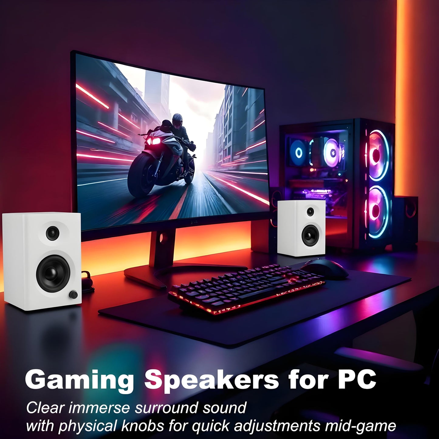 NSY Audio Computer Speakers for Desktop PC, 60W Bluetooth Surround Sound Speakers with Bass, Compact Powered Bookshelf Speakers for Office, Monitors, Laptop, Gaming, TV, Gifts (White, Pair)