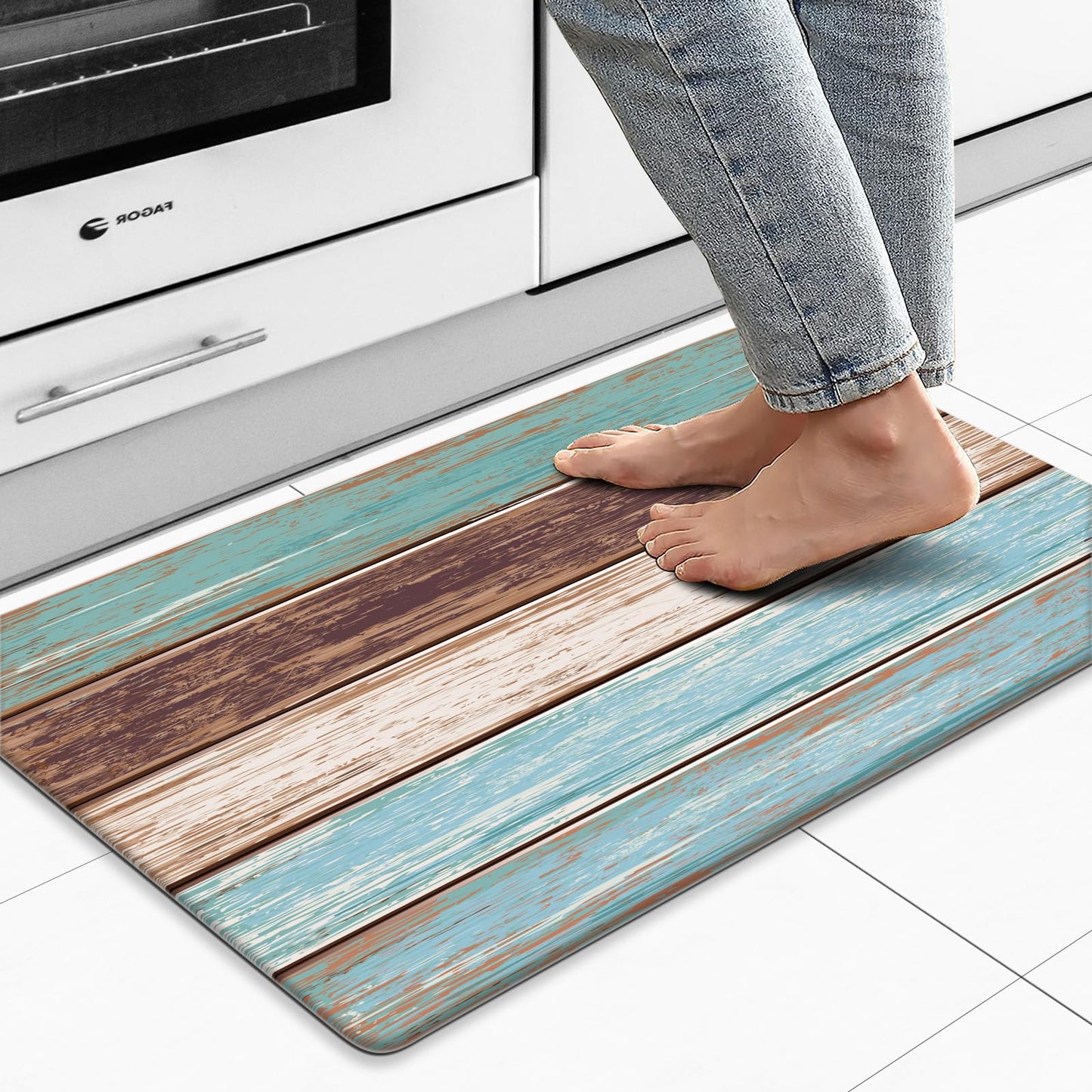 MAYHMYO Kitchen Rug Anti Fatigue Kitchen Mat Cushioned Farmhouse Kitchen Rugs Non Skid Waterproof Kitchen Rugs and Mats Retro Rustic Wood Texture Kitchen Mats for Floor Laundry Standing Desk Sink