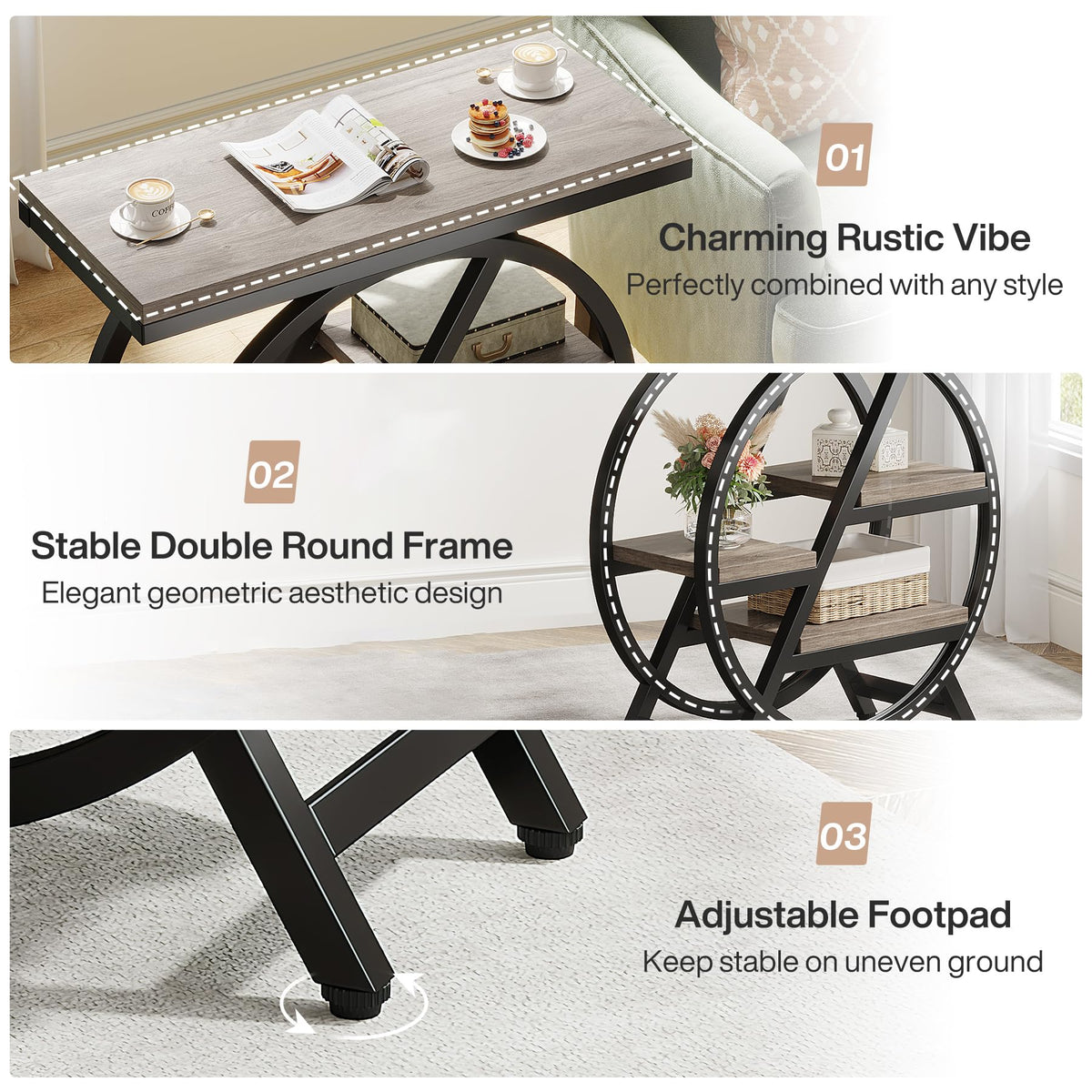 LITTLE TREE End Table, Narrow Side Table with 4-Tier Large Storage Space, Modern Bedside Table for Living Room, Home Office, Bedroom, Grey