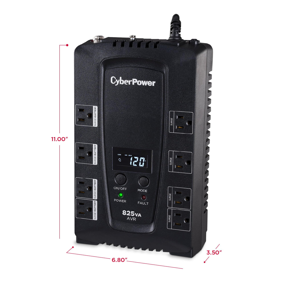 CyberPower CP825AVRLCD Intelligent LCD UPS Battery Backup and Surge Protector, 825VA/450W, 8 Outlets, AVR, Compact, UL Certified