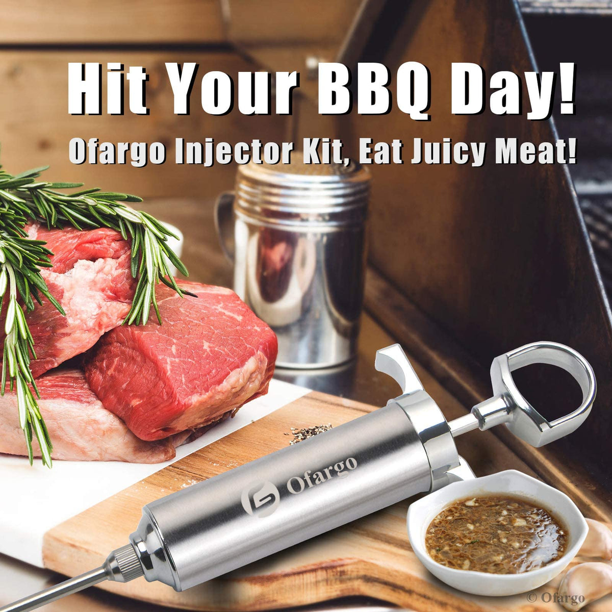 Ofargo Stainless Steel Meat Injector Syringe Kit with 4 Marinade Needles for BBQ Grill Smoker, Mother Day Gifts for Mom Men Dad Husband Him, 2-oz Large Capacity, Both Paper User Manual and E-Book Recipe