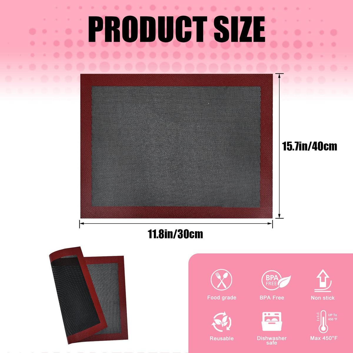 KitchenRaku Perforated Silicone Baking Mat, 15.7"x11.8" Reusable Silicone Baking Sheets for Oven, Nonstick Bread Mat for Cookies, Macarons, Bread and Pastry