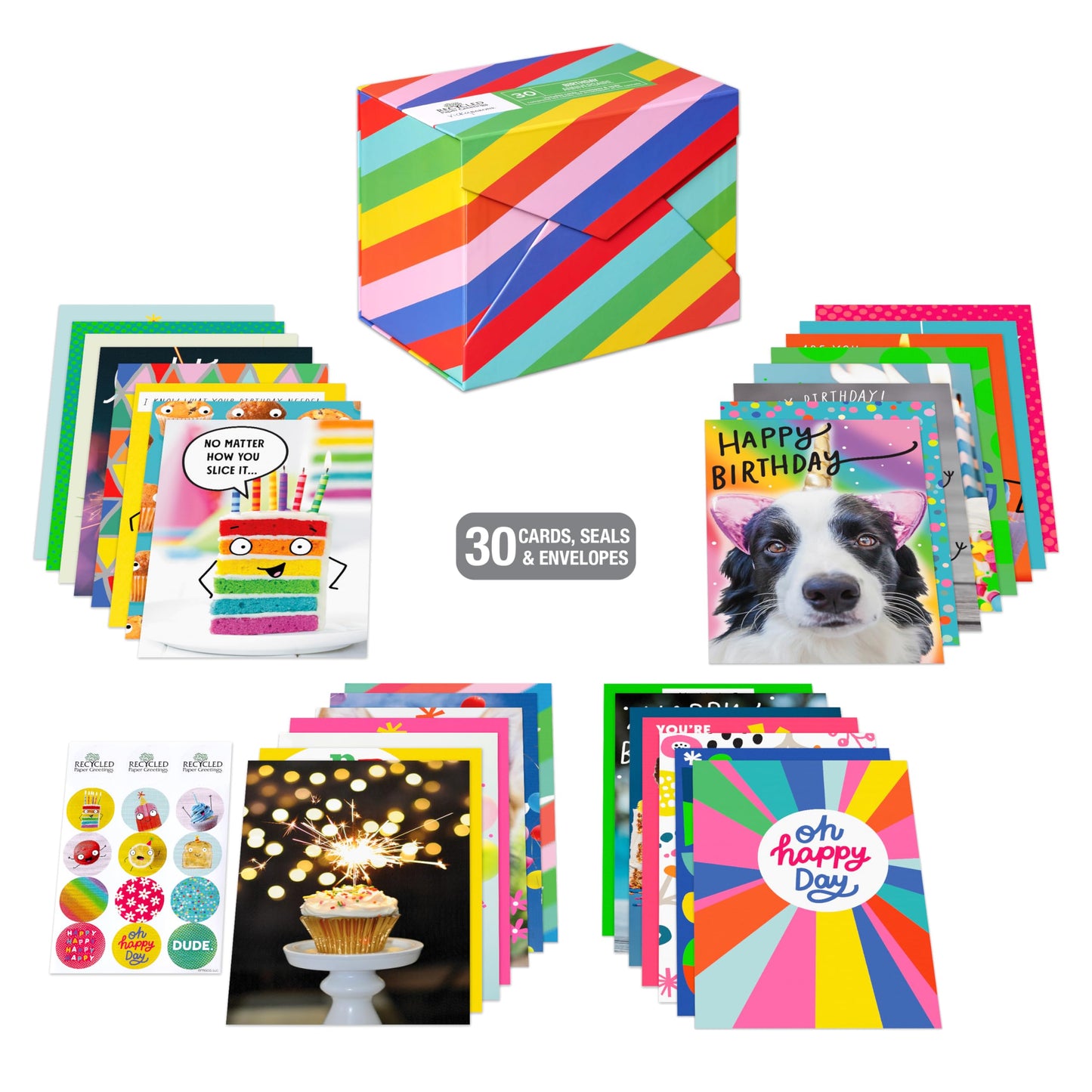 Recycled Paper Greetings 30-Count Funny Birthday Card Assortment with Envelopes, Seals, and Storage Box by Vicky Barone
