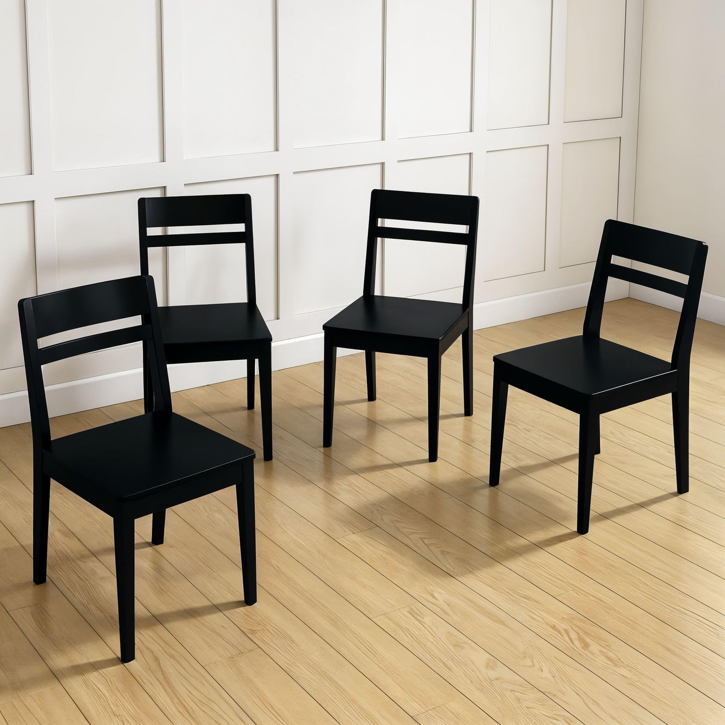 Grain & Grove Crew 5-Piece Dining Set – Solid Wood 43” Rectangular Table and 4 Chairs, Seats 4, Small Kitchen or Dining Room Set, Easy Assembly, Black