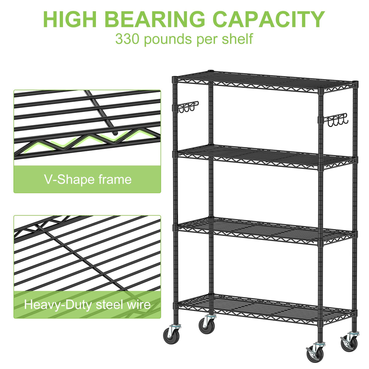 Alexayhome Storage Wire Shelving with Wheels 4-Tier Heavy Duty Garage Shelves Unit Metal Rolling Adjustable Organizer Rack Steel Wire Industrial Shelving for Kitchen Garage Pantry Office Bathroom