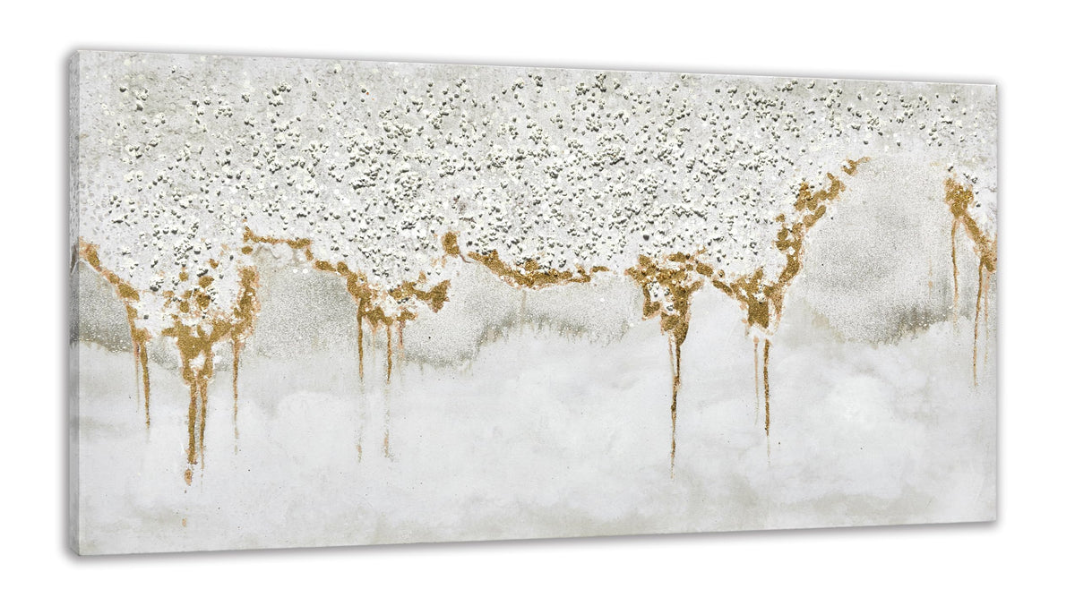 TRAIN2 ART Textured Abstract Glitter Artwork Canvas Wall Art, White Acrylic Painting and Gold Foil Oil Painting Wall Art on Canvas for Living Room Decor Gold and Gray (Gold, 24X48inch)
