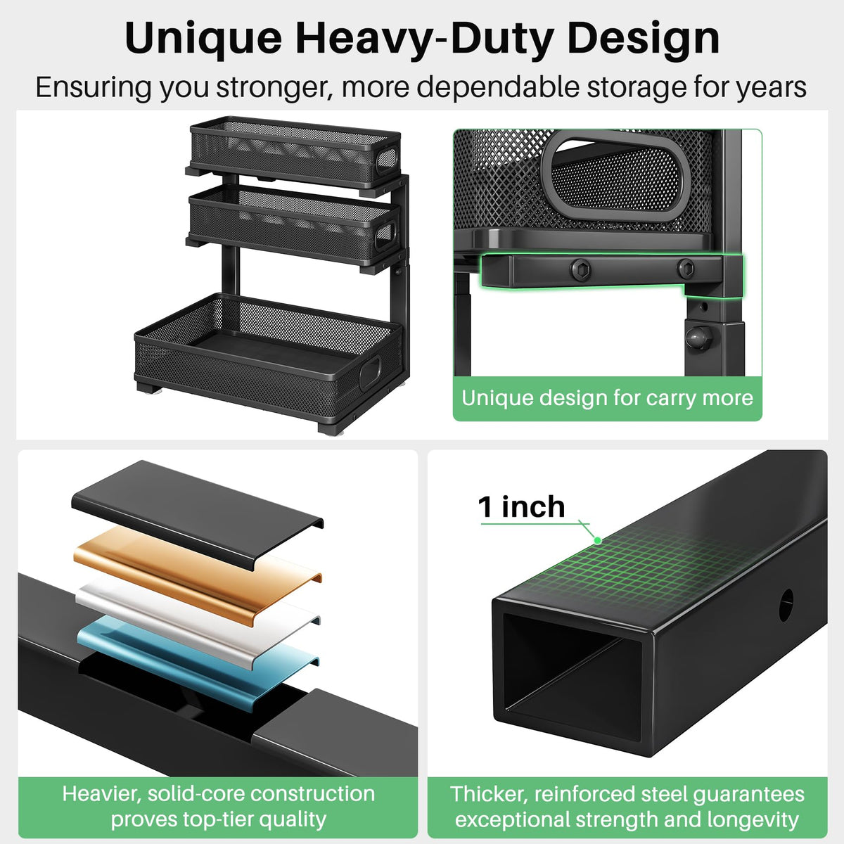 Kitstorack Under Sink Organizer, 2-Pack 3-Tier Height Adjustable Thickened Metal Pull out Cabinet Organizer Shelf, Slide out Storage Drawer Rack for Bathroom Kitchen Pantry Home Laundry Organization