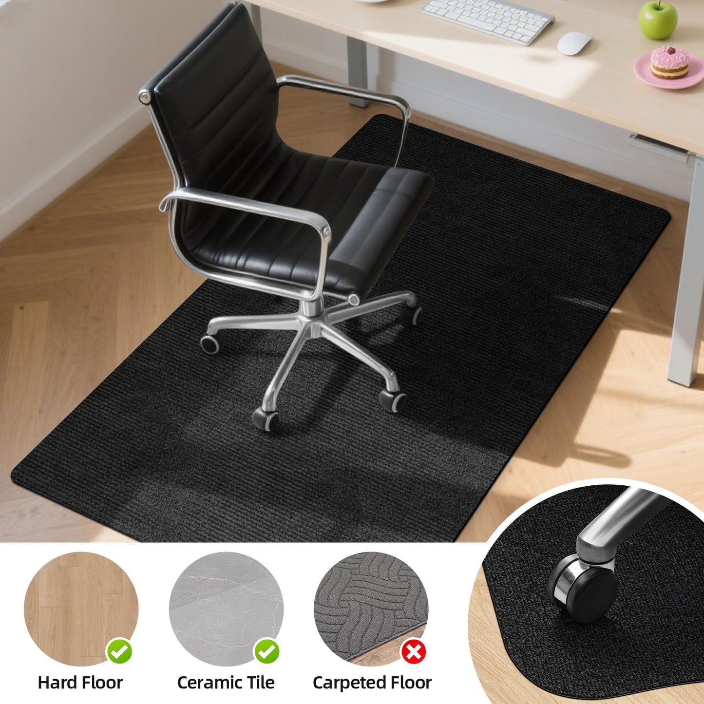 HomeMall Office Chair Mat for Hardwood Floor, 55" x 35" Anti-Slip Mats for Rolling Chair, Large Computer Gaming Chair Mat, Tile Floors Protector for Office Home Gym, Slate Black