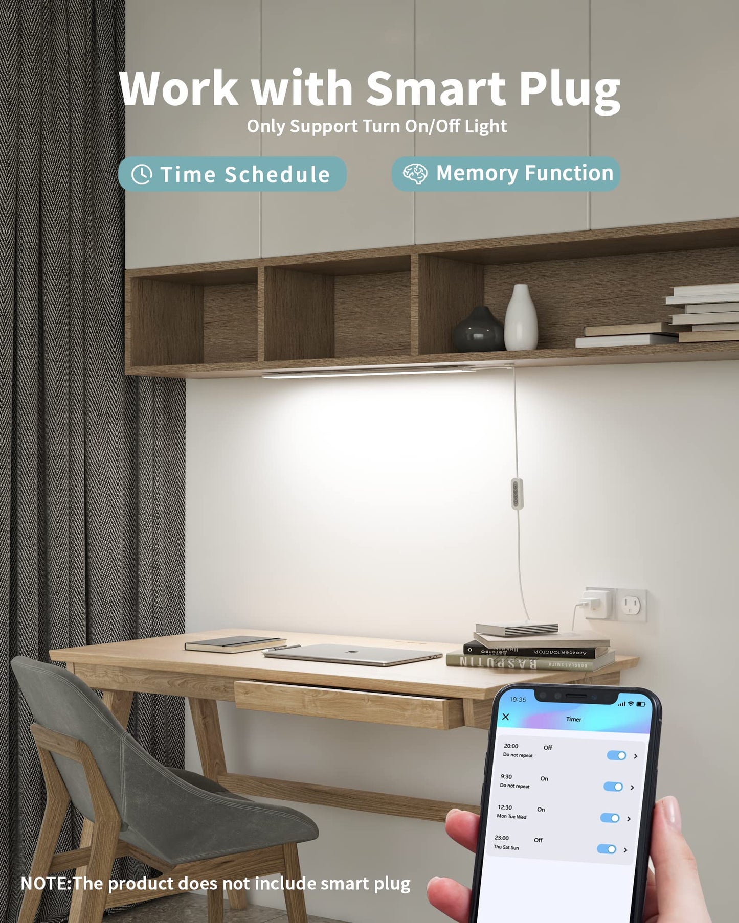 ASOKO Under Desk Light, 16Inch Dimmable LED Under Cabinet Lighting, USB Plug in Cabinet Light for Kitchen/Shelf/Workbench/Cupboard, 3000K/4000K/6000K
