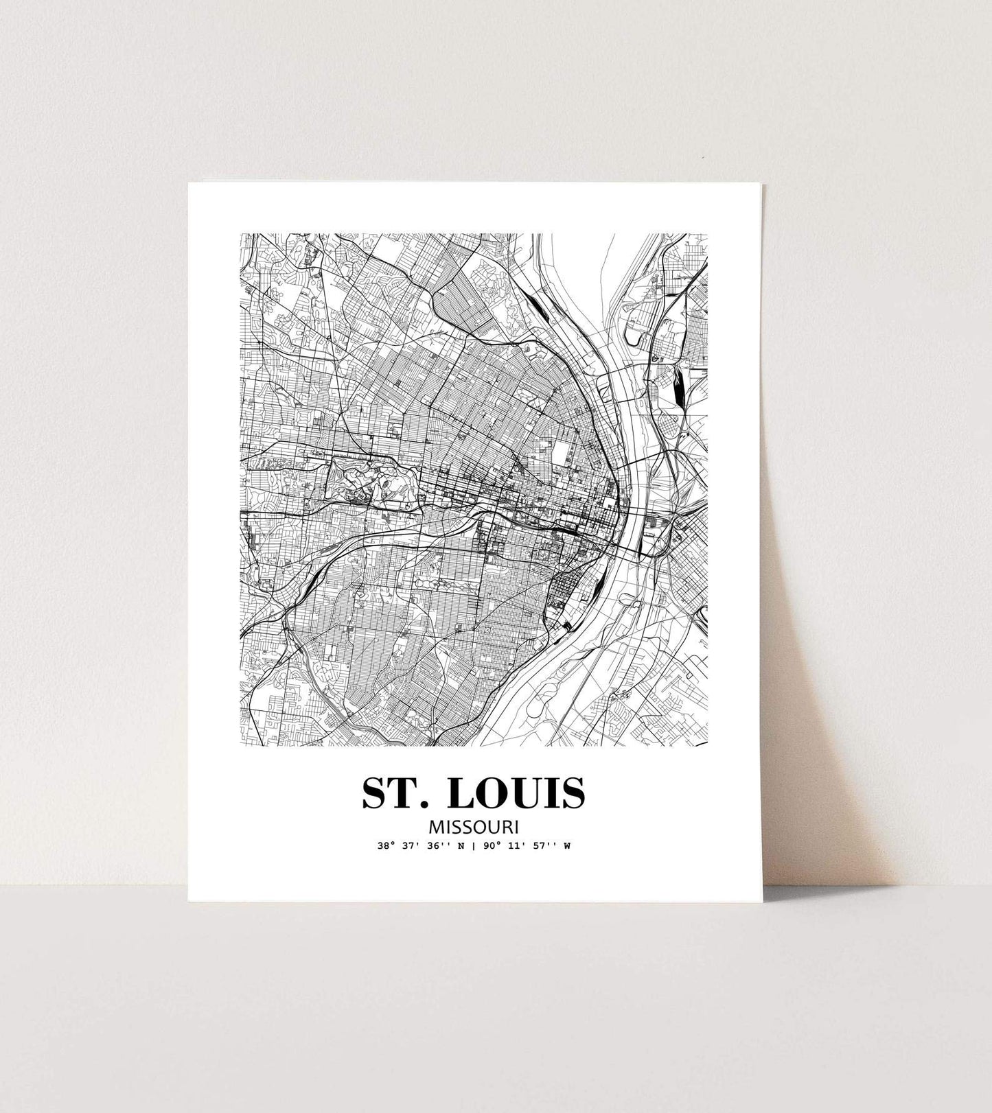 Eleville 8X10 Unframed St. Louis Missouri City View Abstract Road Modern Map Art Print Poster Wall Office Home Decor Minimalist Line Art Hometown Housewarming wgn498