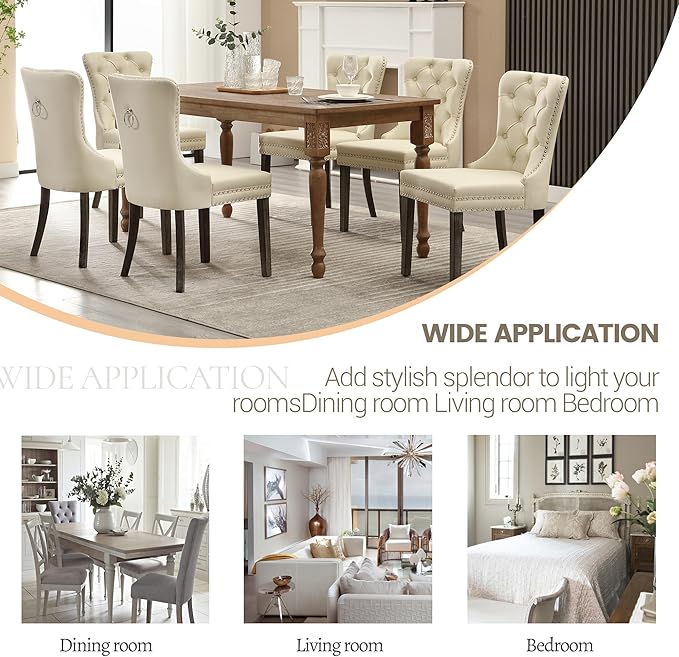 KCC Faux Leather Dining Chairs Set of 6, Upholstered High-end Tufted Dining