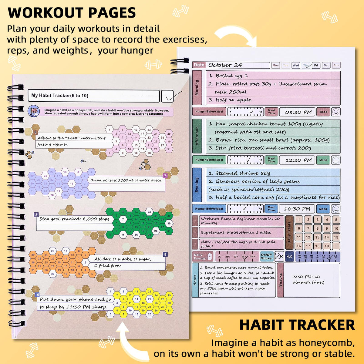 Fitness Journal - Food Journal for Women & Men Planner Log Book, Workout Journal for Track Weight Loss, Muscle Gain, Home Gym Exercise, Daily Nutrition, 5.8 x 8.2"