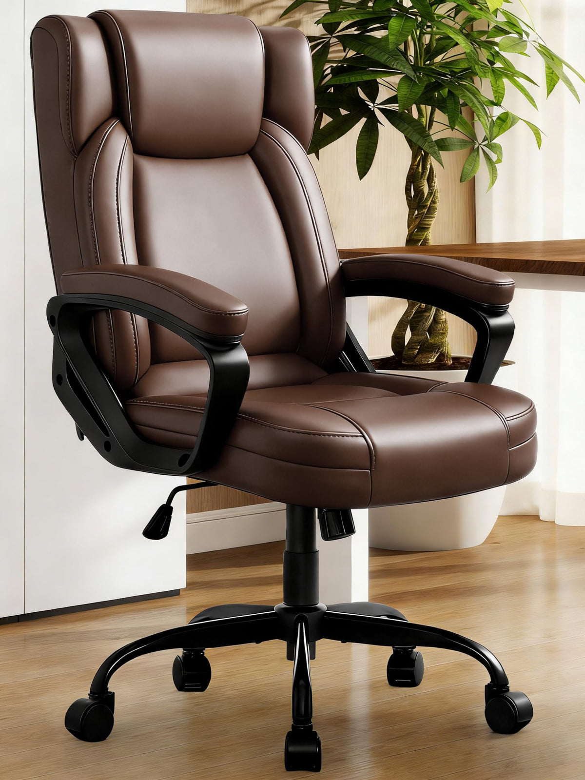 WAYTRIM Ergonomic Office Chair Home Office Desk Chair Comfy High Back Swivel Computer Chair Leather Managerial Executive Rolling Chair with Lumbar Support, Adjustable Height (Brown)
