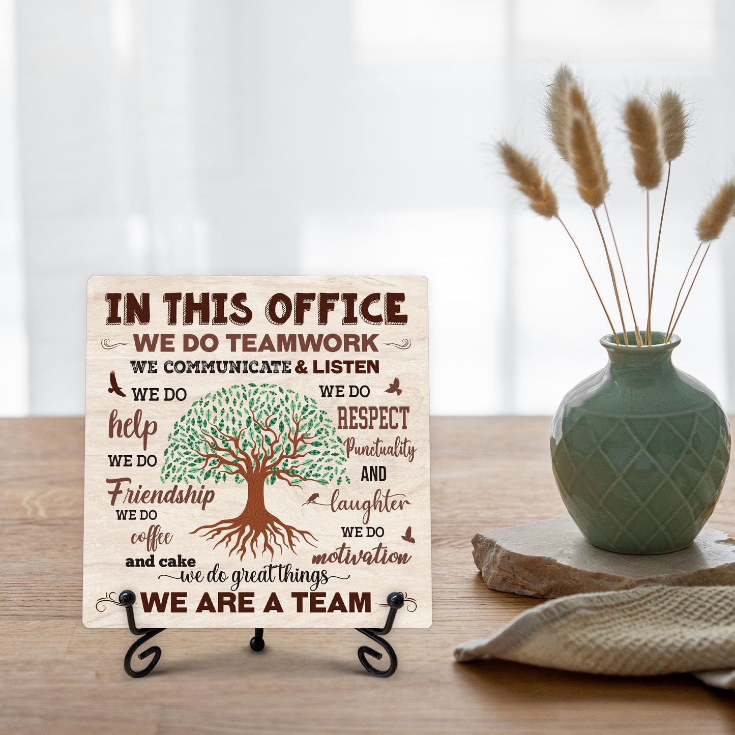 Team Definition Gifts for Women Men, Teams Signs for Work, In This Office We Are A Team Wooden Sign with Stand, Thank You Gifts for Coworkers Employees, Home Office Desk Decor, 5"x5"-C07