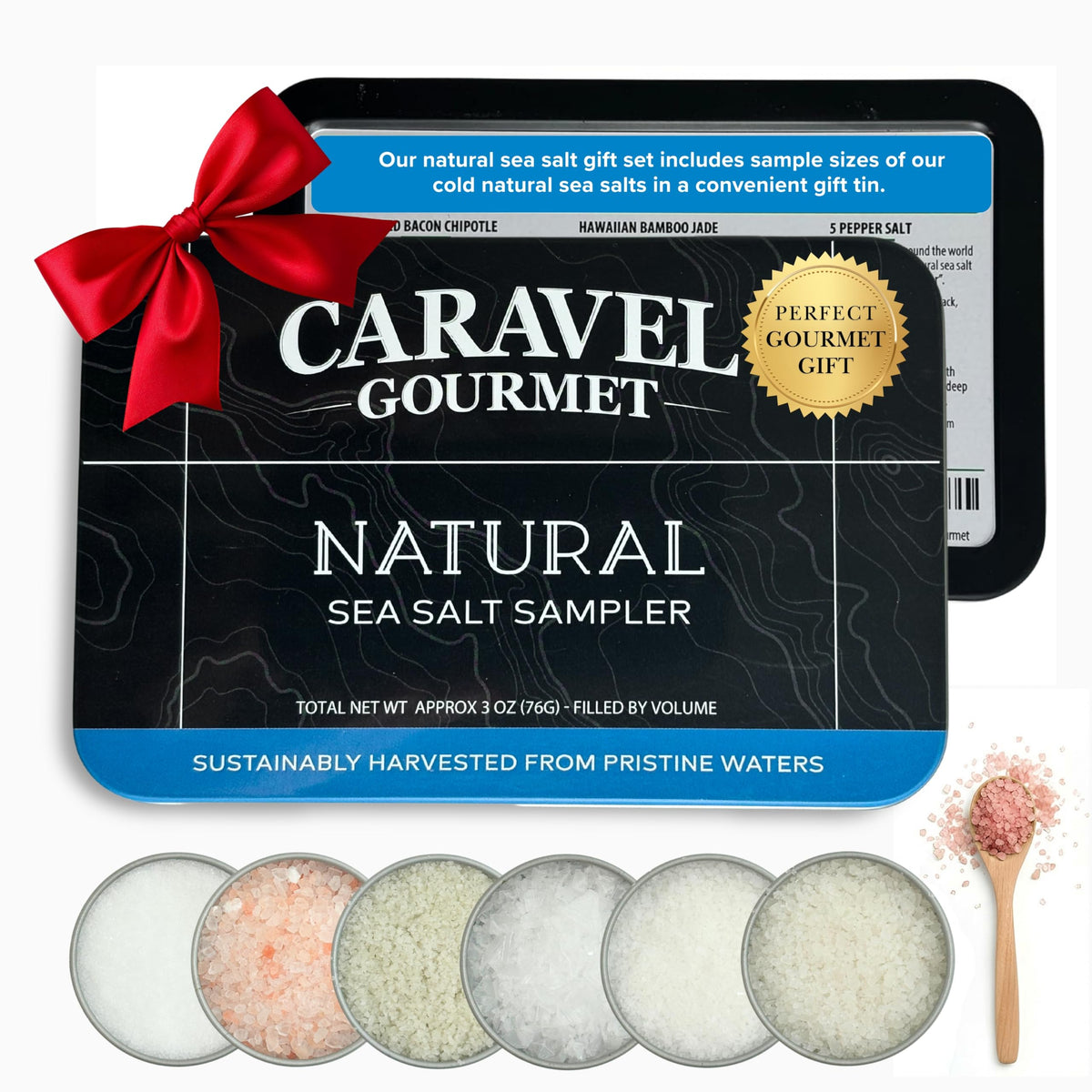Natural Sea Salt Sampler Set, Pure Finishing with a Rich Taste, Gourmet Cooking Gift and Variety Pack from Around The World, 0.5 oz x Bundle of 6 Imported Salts - Caravel Gourmet