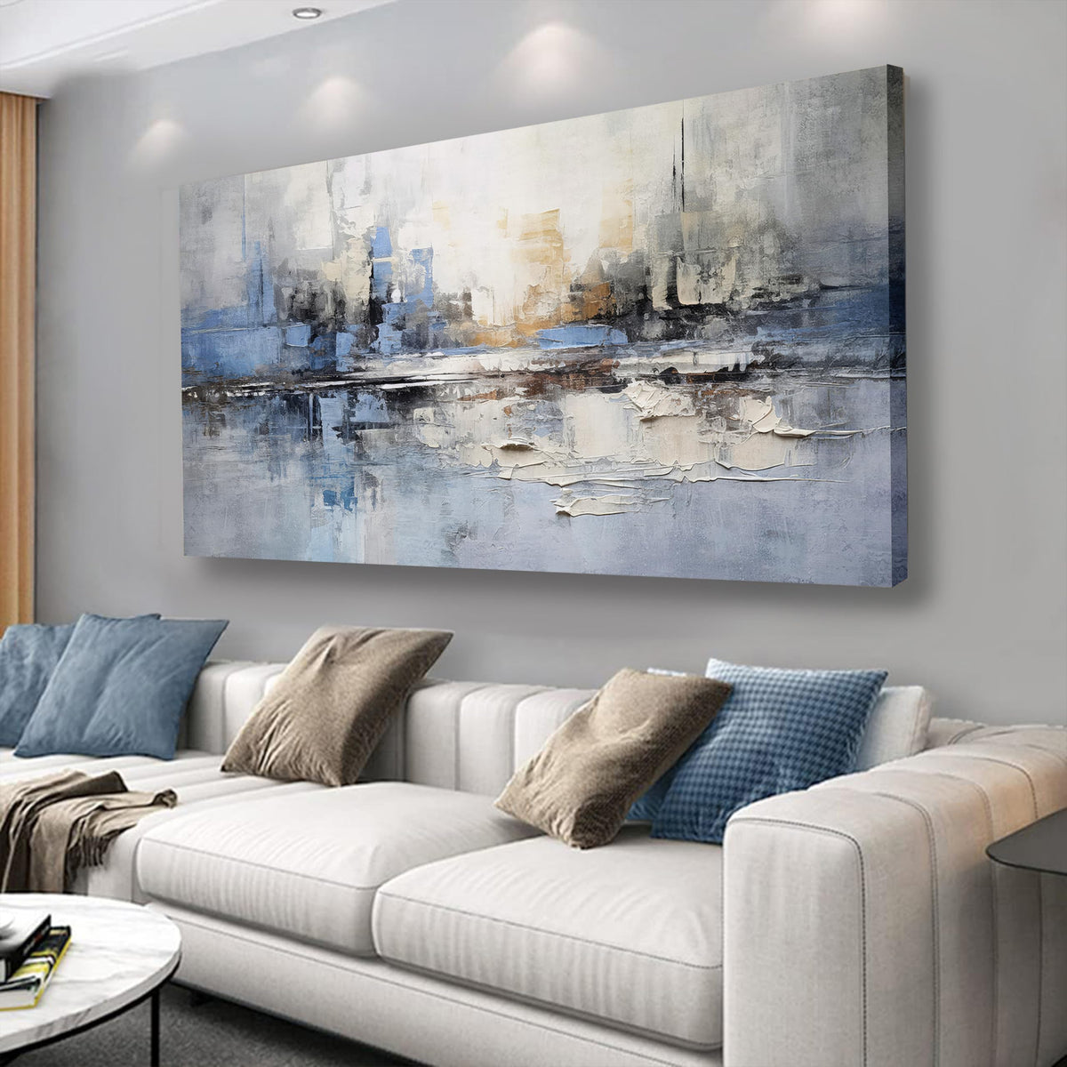 VHMING Abstract Wall Art Wall Decor Blue and Gray White Modern Canvas Wall Paintings Abstract Artwork for Living Room Bedroom Bathroom Office Home Decor Can Be Hung Directly 20"x 40"