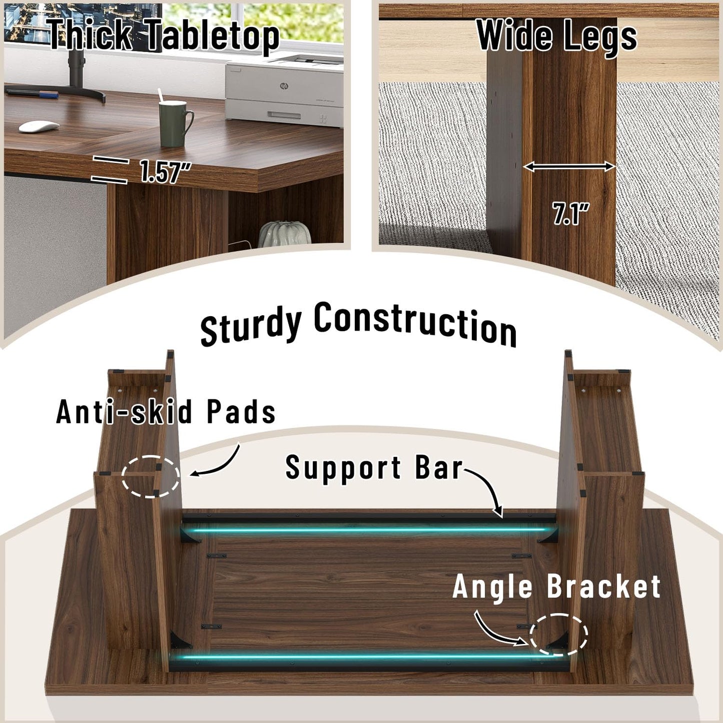 FOLUBAN 70 Inch Executive Desk, Large Computer Desk for Home Office, Long Study Writing Gaming Table for 2 Person, Modern Wood Conference Table Workstation, Rustic Walnut